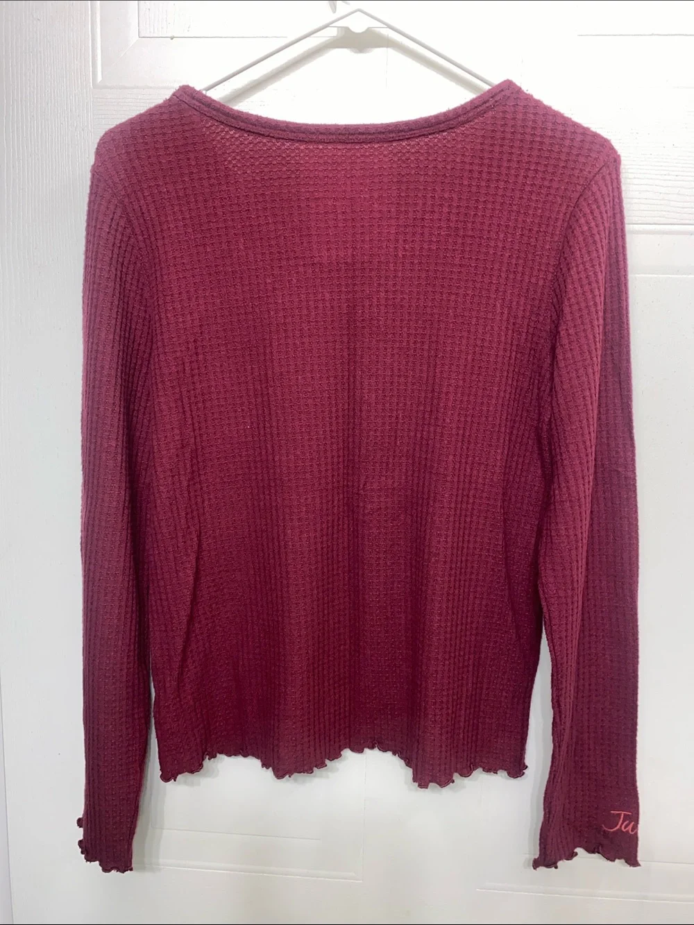 Justice Girls Waffle Knit Long Sleeve Top in Berry